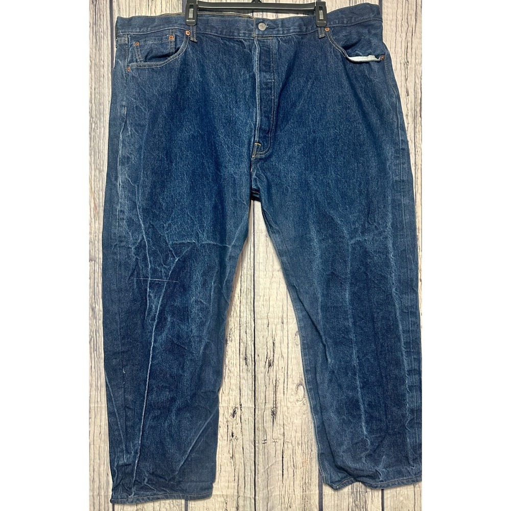 Levis 501 Button Fly Straight Leg Jeans Men's 48x30‎ Dark Wash 100$ Cotton Blue